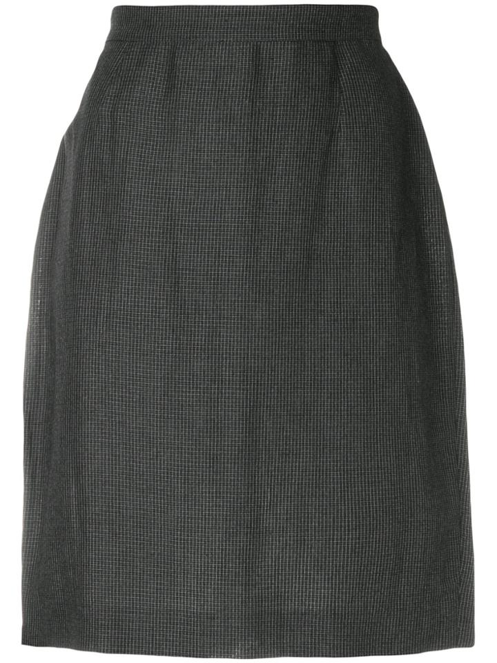 Krizia Vintage Micro Check-print Pencil Skirt - Grey