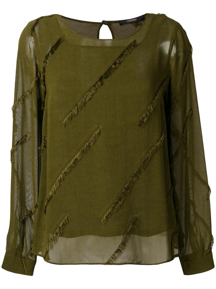 Odeeh Frayed Design Blouse - Green