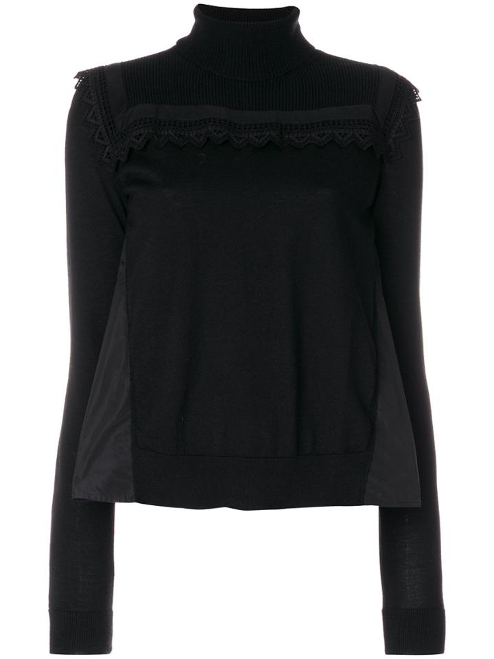 Moncler Frill-trim Turtle Neck Sweater - Black