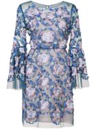 Marchesa Notte Floral-embroidered Dress - Blue