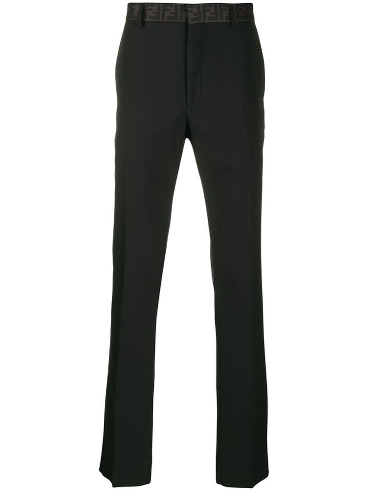 Fendi Logo Waistband Tailored Trousers - Black