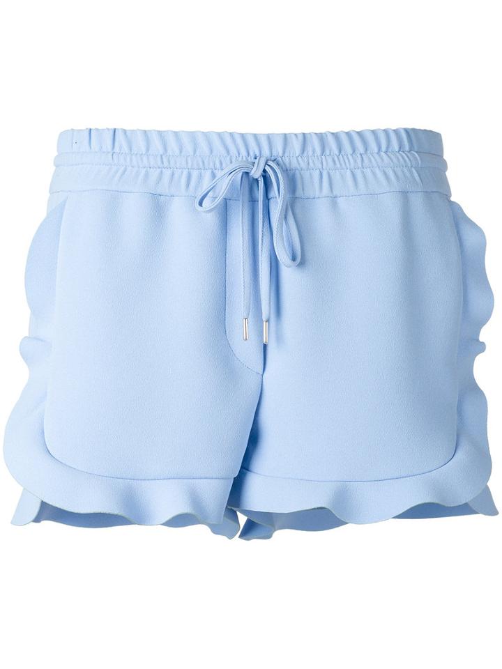 Carven Ruffled Shorts, Women's, Size: 38, Blue, Polyester/acetate/silk