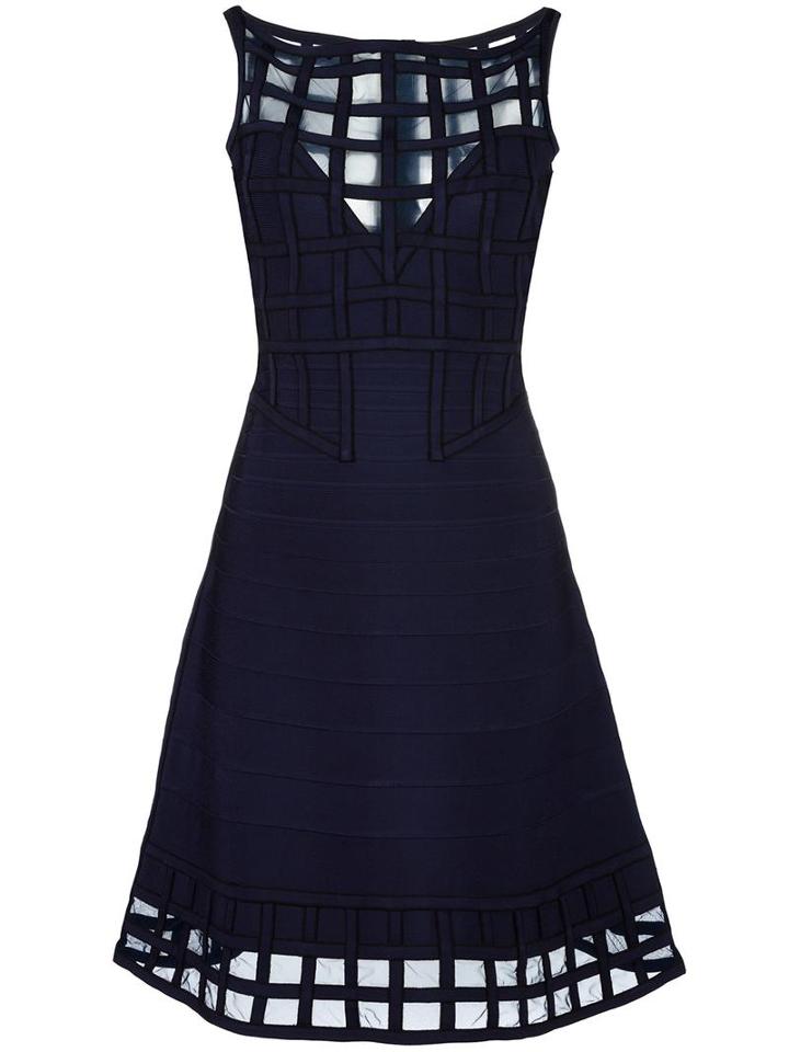 Hervé Léger Sheer Detail Flared Dress, Women's, Size: Small, Blue, Rayon/nylon/spandex/elastane