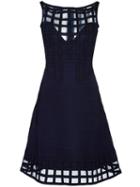 Hervé Léger Sheer Detail Flared Dress, Women's, Size: Small, Blue, Rayon/nylon/spandex/elastane