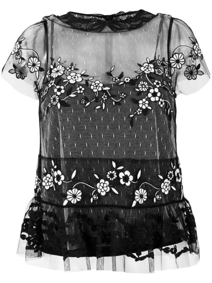 Red Valentino Lace Insert Sheer Blouse - Black