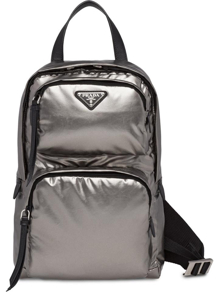 Prada Laminated Logo Backpack - Grey
