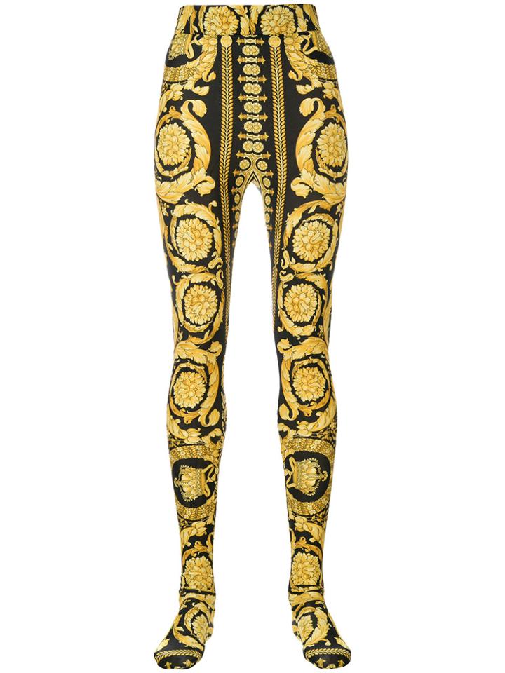 Versace Baroque Full Foot Leggings - Yellow & Orange