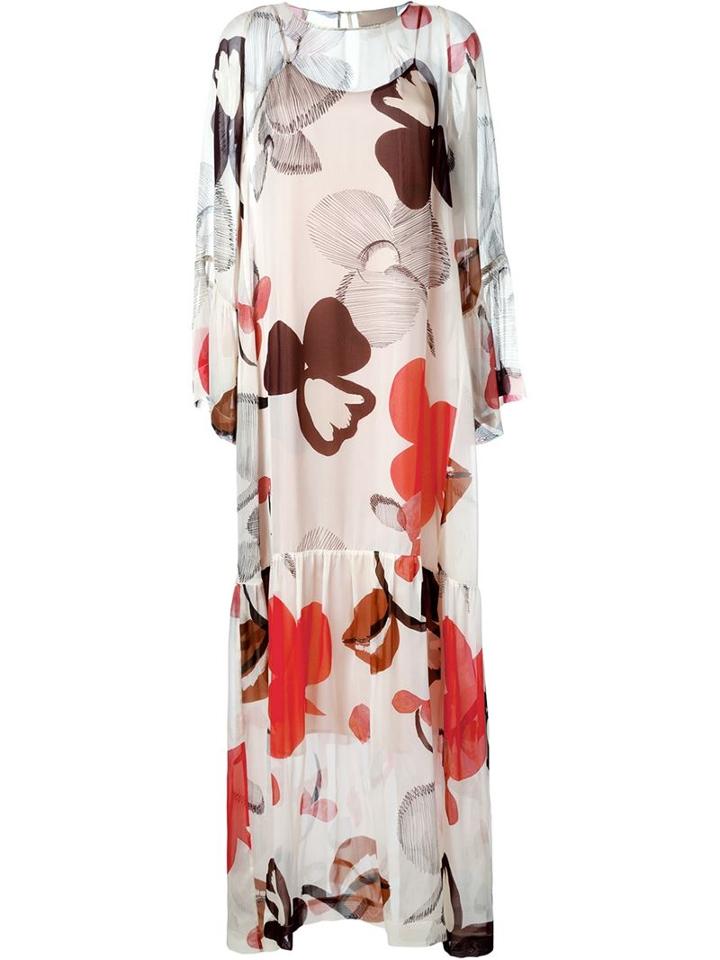 Erika Cavallini Floral Print Maxi Dress, Women's, Size: 42, Red, Silk/polyester/acetate