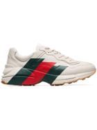 Gucci Mystic White Rhyton Three Stripe Leather Sneakers - Neutrals