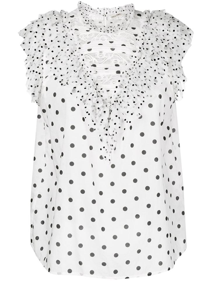 Ulla Johnson Frilled Sheer Polka Dot Shell Top - White