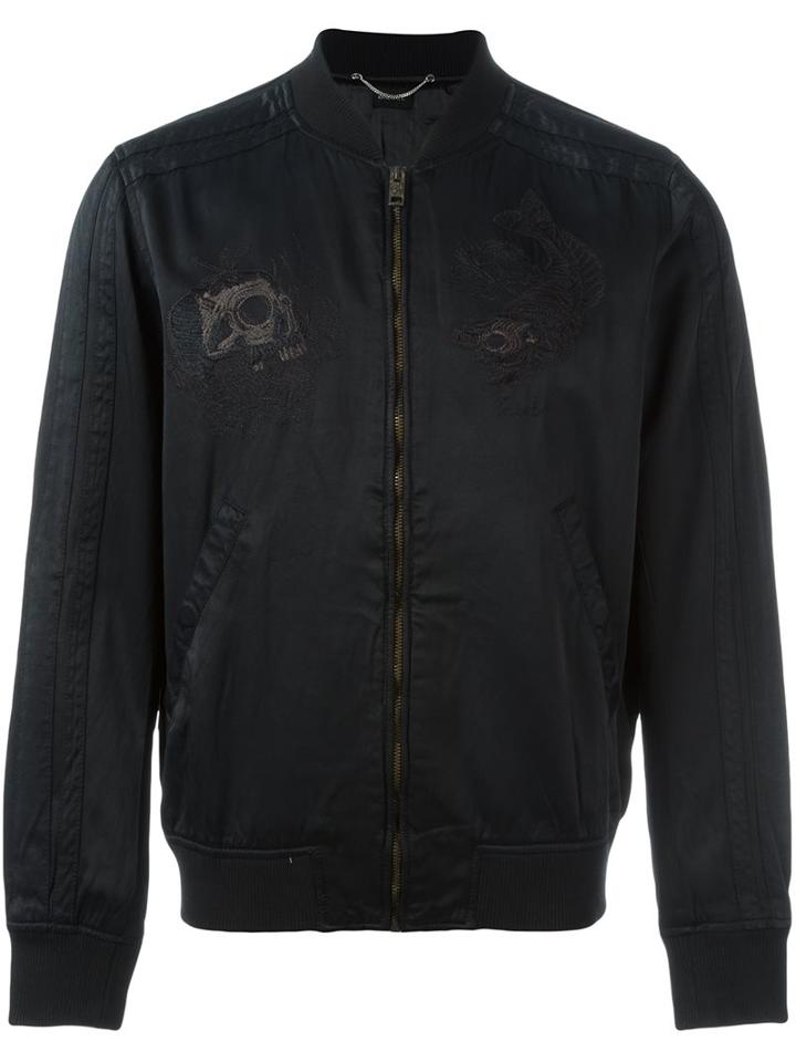 Diesel Embroidered Bomber Jacket, Men's, Size: Large, Black, Polyester/viscose/rayon/cotton