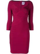 Hervé Léger Woven Effect Fitted Dress, Women's, Size: Medium, Red, Rayon/nylon/spandex/elastane