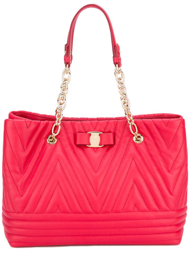Salvatore Ferragamo Quilted Tote, Women's, Red, Calf Leather