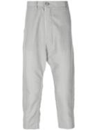 Taichi Murakami - Grid Print Drop-crotch Trousers - Men - Ramie/sterling Silver - 7, Grey, Ramie/sterling Silver