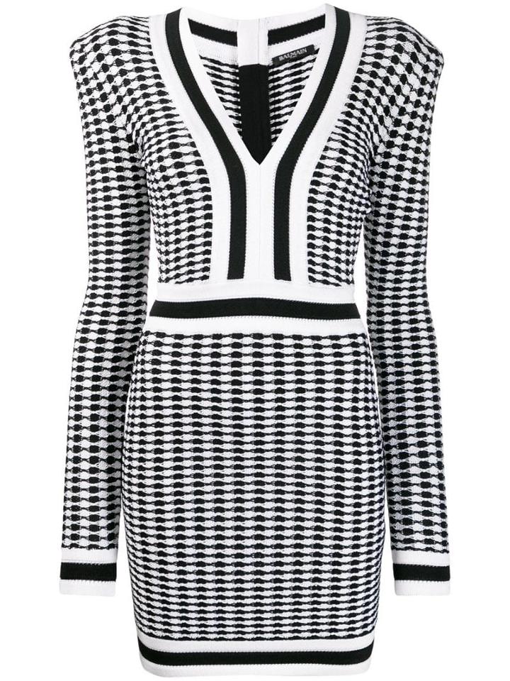 Balmain Check Knitted Mini Dress - White