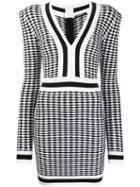 Balmain Check Knitted Mini Dress - White