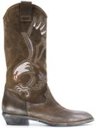 Fausto Zenga Eagle Embroidered Cowboy Boots - Brown