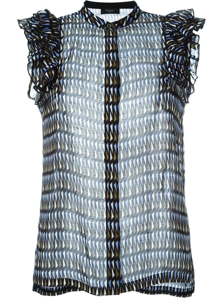 Paul Smith Black Label Ruffle Sleeve Sheer Blouse