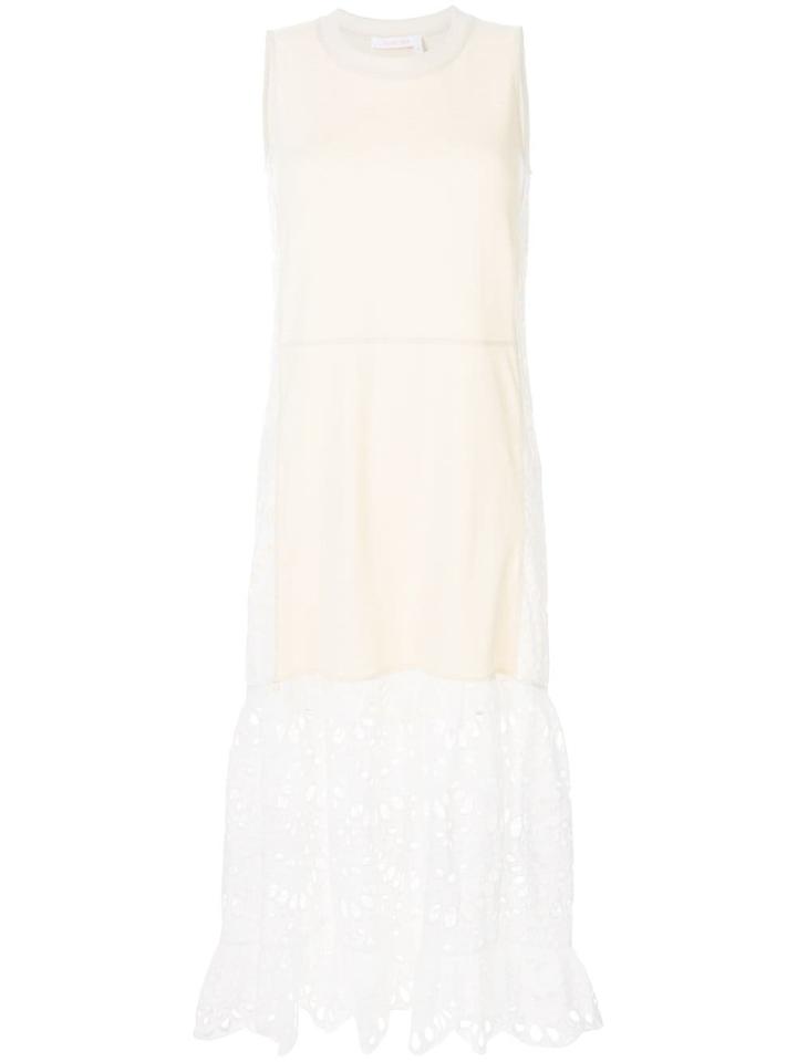 See By Chloé Half Lace Embroidered Dress - Neutrals
