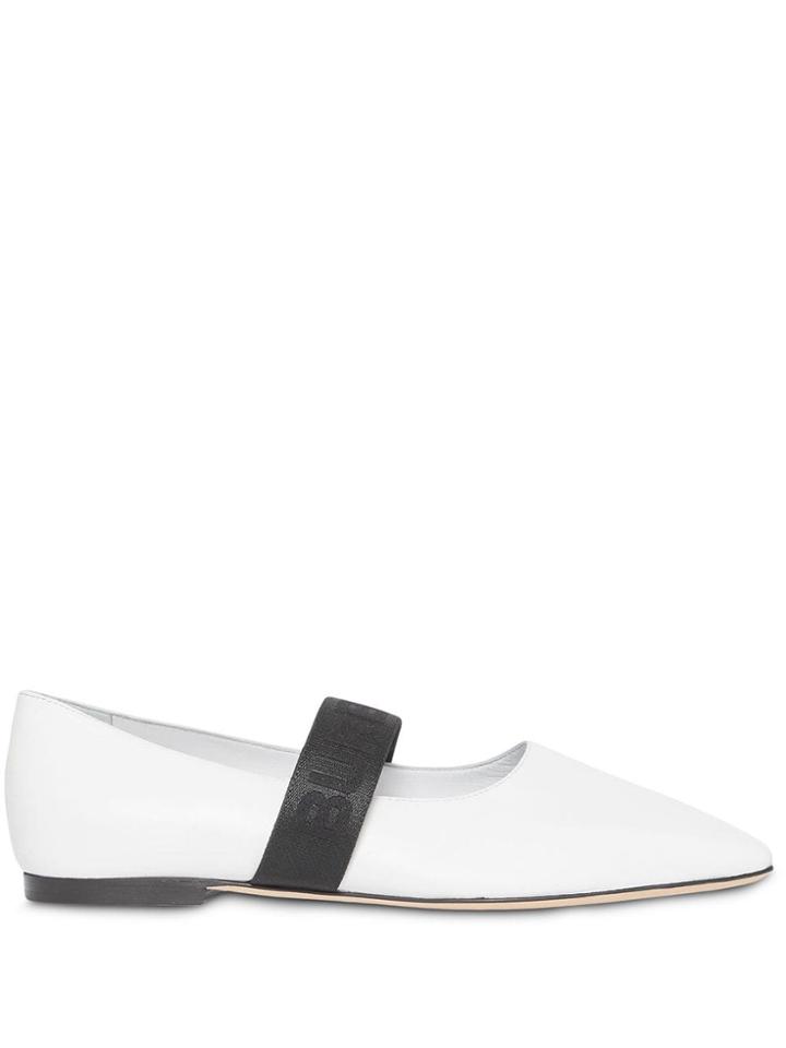 Burberry Logo Detail Lambskin Flats - White