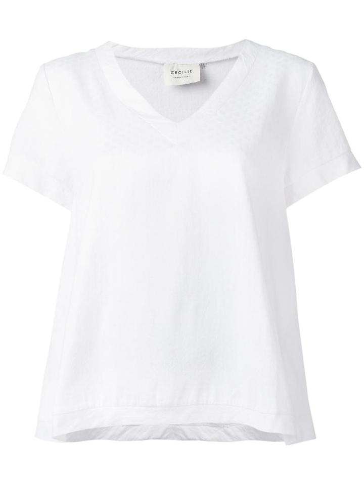 Cecilie Copenhagen V-neck T-shirt, Women's, White, Cotton