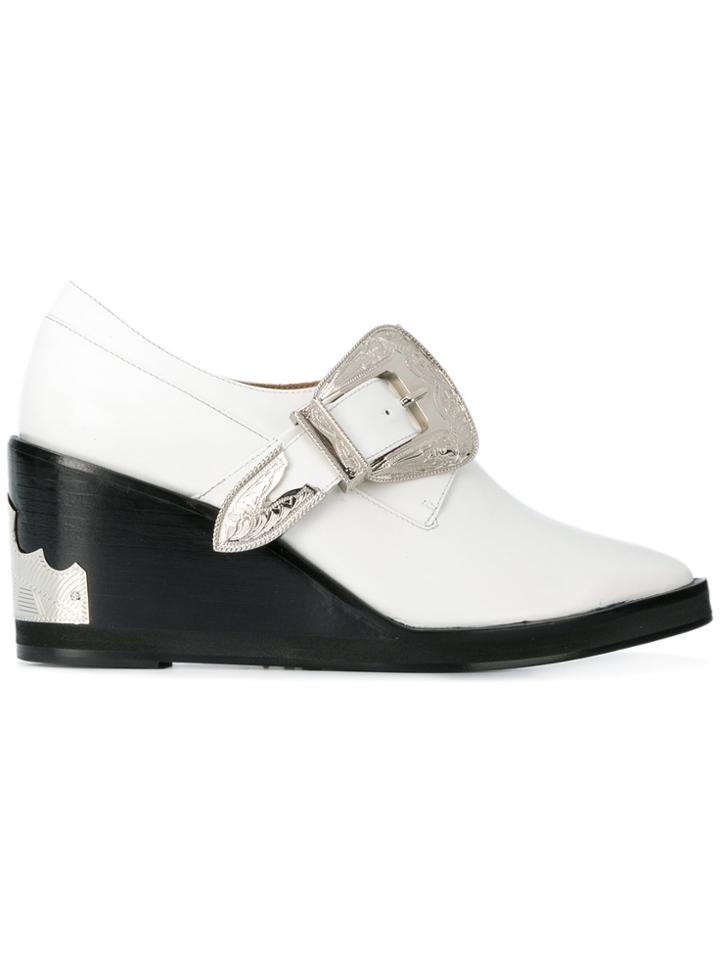 Toga Pulla Ornate Buckle Wedge Loafers - White