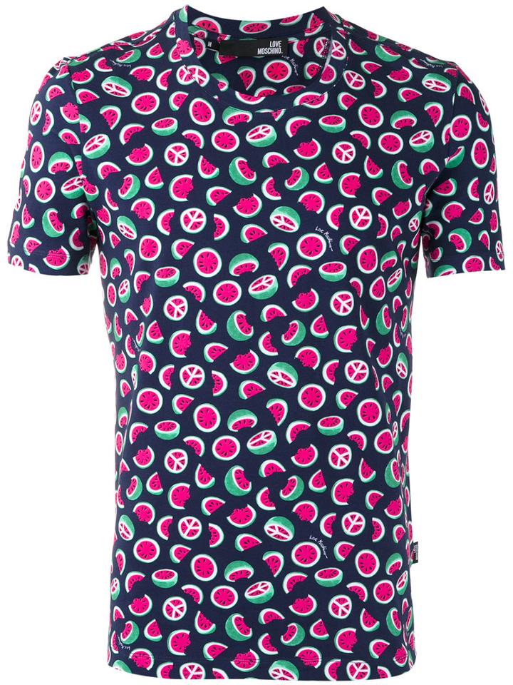 Love Moschino Watermelon Print T-shirt, Men's, Size: Small, Black, Cotton/spandex/elastane