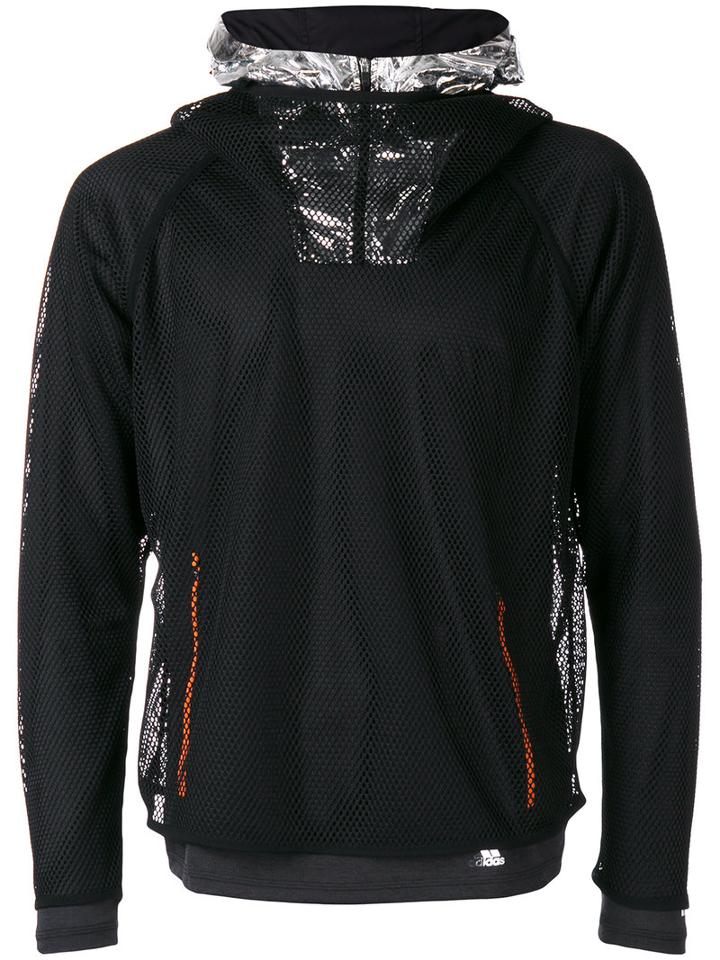 Adidas By Kolor Layered Fishnet Sports Hoodie, Men's, Size: Large, Black, Polyester/polyamide