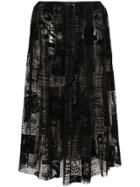 Ashley Williams Magazine Print Mesh Midi Skirt - Black