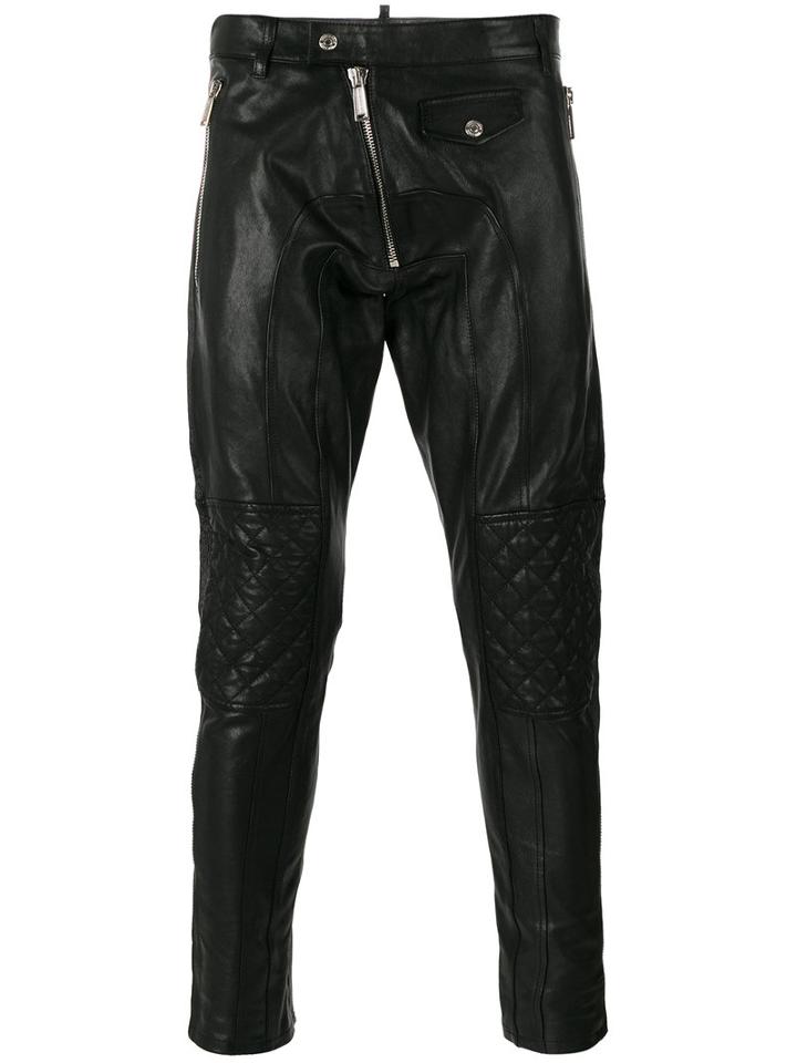 Dsquared2 - Zip-embellished Leather Trousers - Men - Cotton/calf Leather/polyester/viscose - 48, Black, Cotton/calf Leather/polyester/viscose