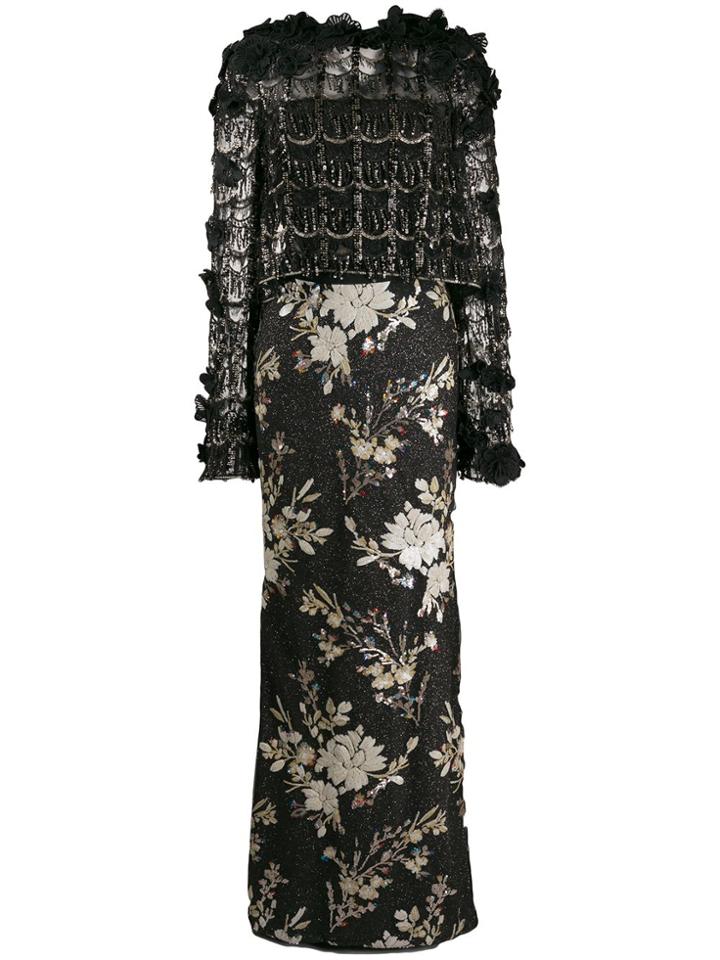 Talbot Runhof Contrast Embellished Dress - Black