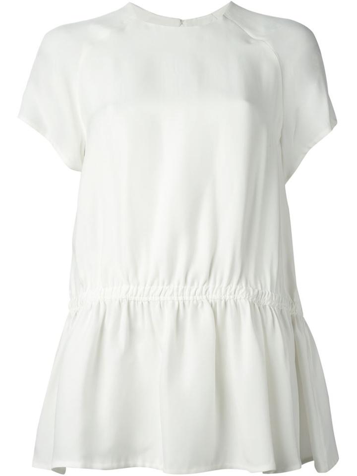 Carven Shortsleeved Pleated Blouse, Women's, Size: 38, White, Silk/viscose