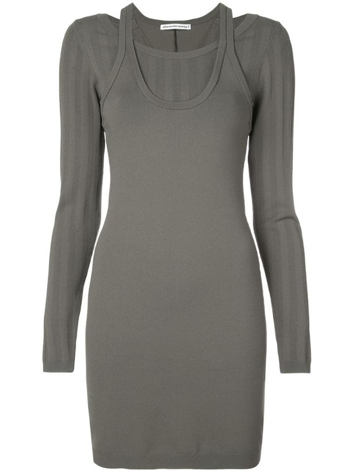 T By Alexander Wang Mesh Stripe Bi-layer Dress - Green