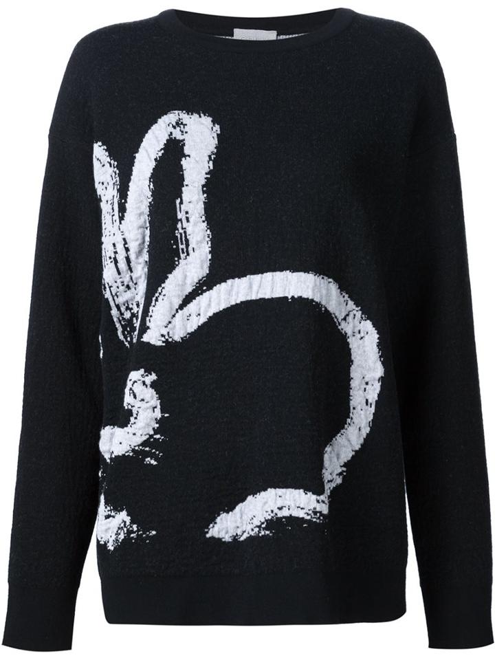 Grey Jason Wu Intarsia Bunny Jumper, Women's, Size: Large, Black, Merino