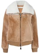 Drome Zipped Leather Jacket, Women's, Size: Small, Nude/neutrals, Lamb Fur/acetate/viscose/lamb Skin