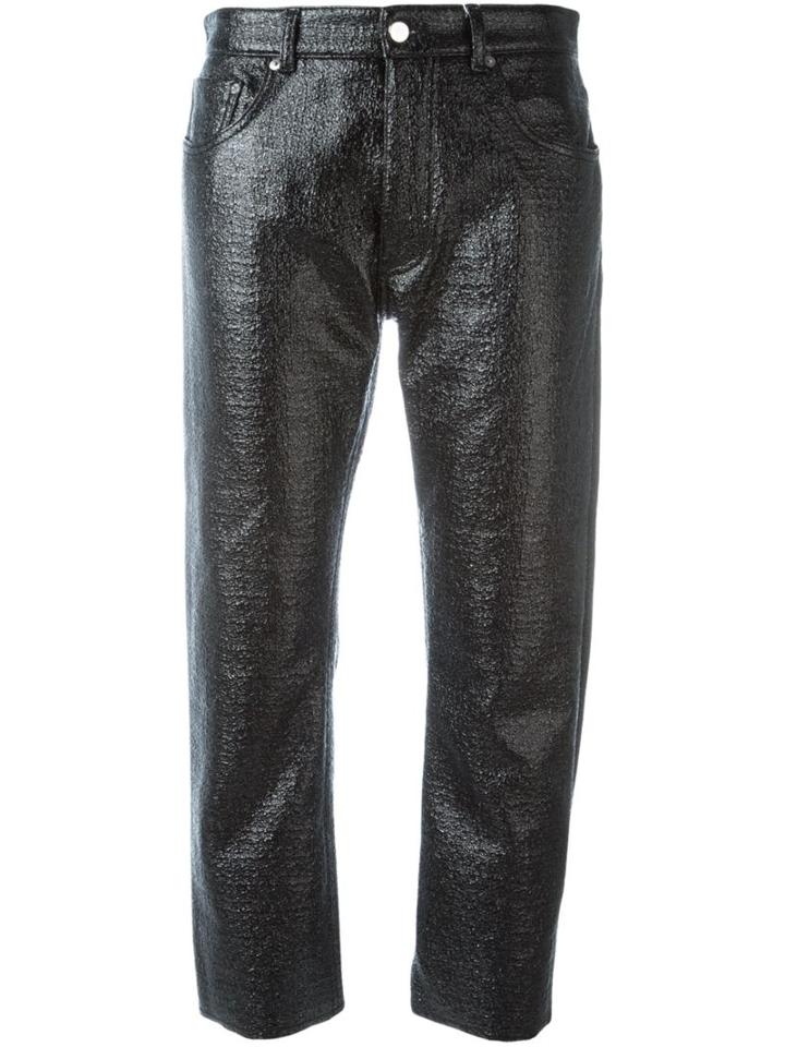 Mm6 Maison Margiela Textured Cropped Trousers, Women's, Size: 44, Black, Viscose/polyester/polyurethane