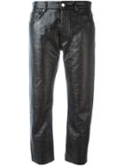 Mm6 Maison Margiela Textured Cropped Trousers, Women's, Size: 44, Black, Viscose/polyester/polyurethane