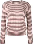 A.p.c. - 'annabelle' Striped Pointelle-knit Sweater - Women - Silk/cotton/cashmere - L, Brown, Silk/cotton/cashmere