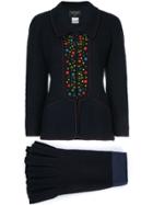 Chanel Vintage Dots Detail Skirt Suit - Blue