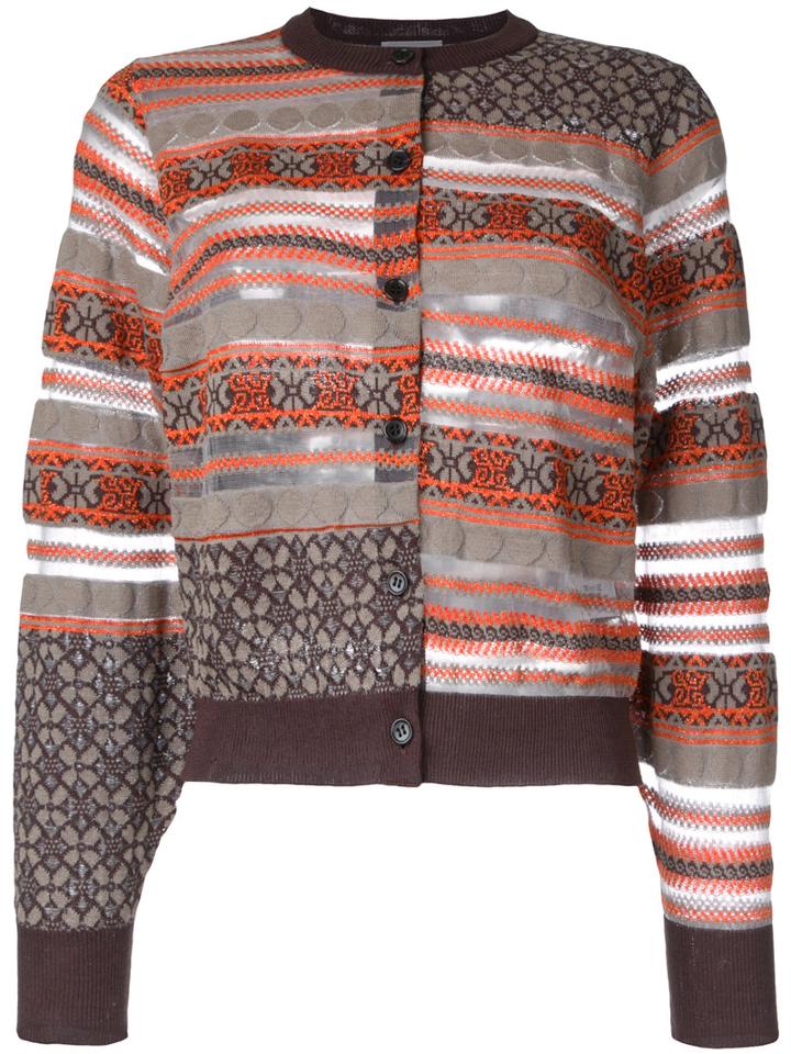 Kolor Multi-pattern Cardigan, Women's, Size: 2, Brown, Cotton/linen/flax/nylon