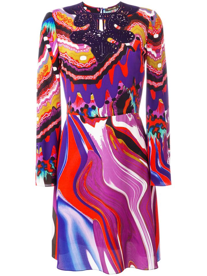 Roberto Cavalli Abstract Print Flared Dress, Women's, Size: 42, Silk