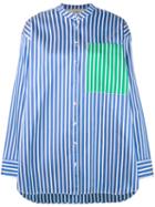 Ports 1961 - Striped Collarless Shirt - Women - Silk/cotton/polyester - 40, Blue, Silk/cotton/polyester