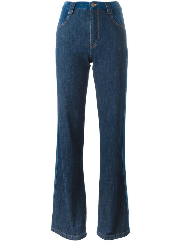 See By Chloé Stripe Appliqué Flared Jeans, Women's, Size: 26, Blue, Cotton/spandex/elastane