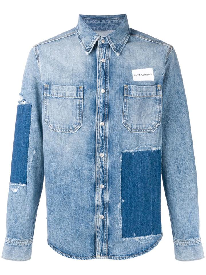 Ck Jeans Patchwork Denim Shirt - Blue