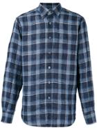 Canali Checked Shirt, Men's, Size: Medium, Blue, Linen/flax