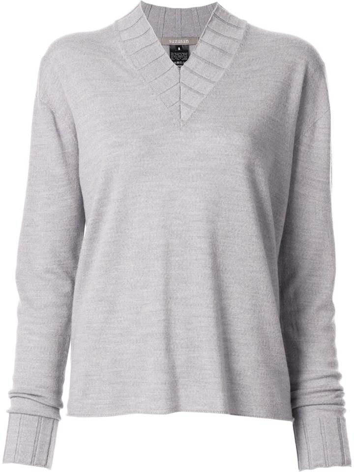 Suzusan V-neck Knitted Jumper - Grey