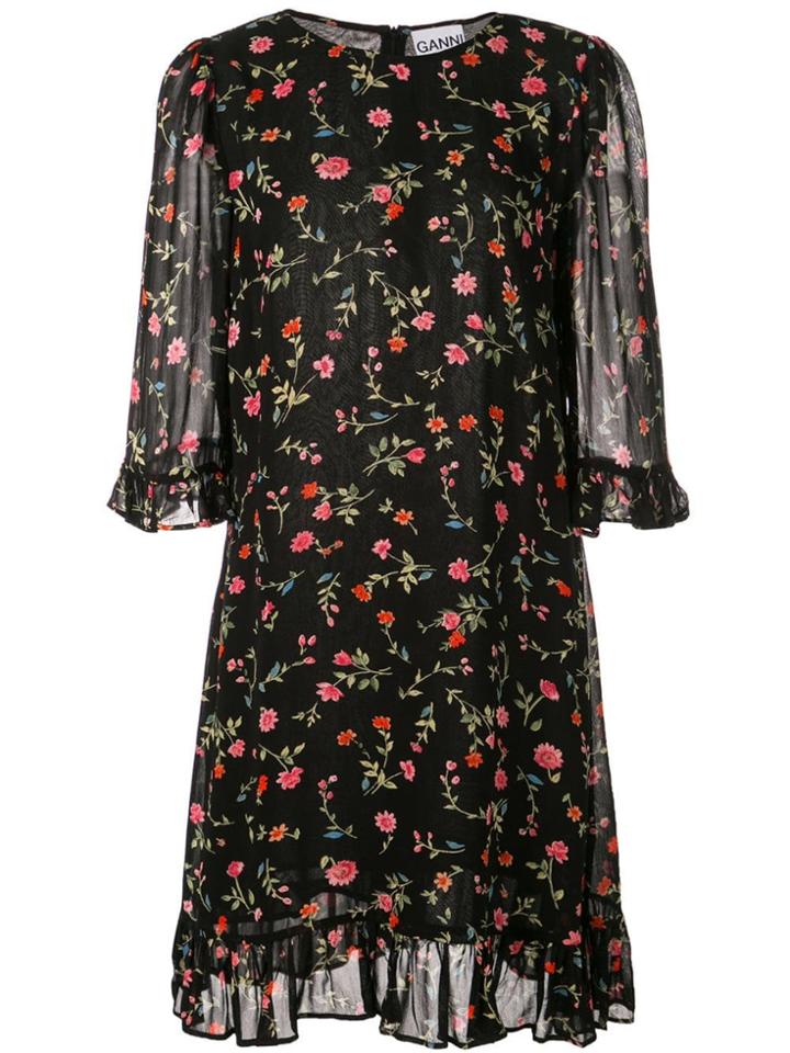 Ganni Floral Print Mini Dress - Black