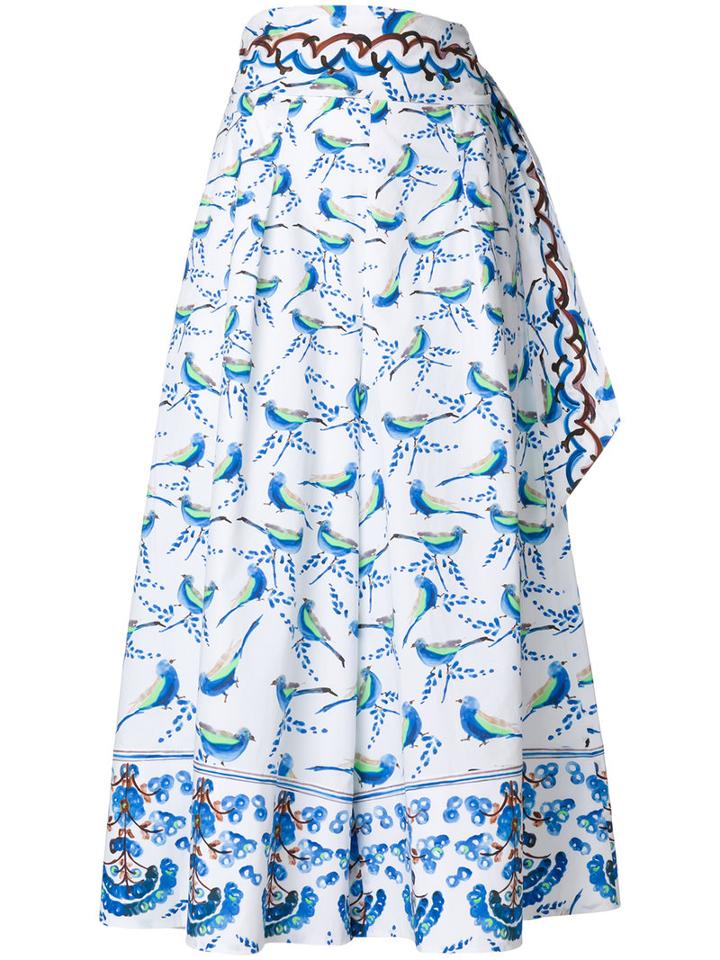 Peter Pilotto - Bird Print Wide Culottes - Women - Cotton/polyamide/spandex/elastane - 8, White, Cotton/polyamide/spandex/elastane