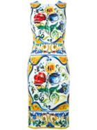 Dolce & Gabbana Majolica Print Fitted Dress, Women's, Size: 42, Silk/spandex/elastane