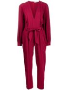 Iro Belted Waist Jumpsuit - Red